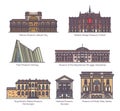 Set of isolated museums of Europe in color