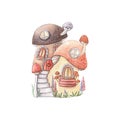 Set of isolated mushroom fairy house illustration.Cute cartoon elven, fairy or gnome houses in the form of pumpkin, tree Royalty Free Stock Photo