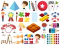 Set of isolated objects of kids and stationeries Royalty Free Stock Photo