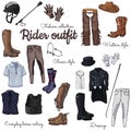 Rider outfit collection Royalty Free Stock Photo