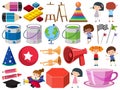 Set of isolated objects theme stationeries and kids Royalty Free Stock Photo