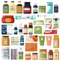 Set of isolated pharmacy items or medicine drugs, Royalty Free Stock Photo