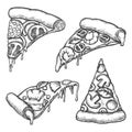 Set of isolated pizza slice sketch. Pizzeria