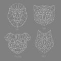 Set of isolated poligonal geometric triangle animal faces.