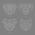 Set of isolated poligonal geometric triangle animal faces.