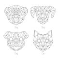 Set of isolated poligonal geometric triangle animal faces.