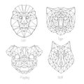 Set of isolated poligonal geometric triangle animal faces.