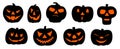 Set 9 Isolated Pumpkin Scary Faces. Black Silhouettes. Eps Vector. Royalty Free Stock Photo