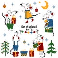 set of isolated rats and christmas elements