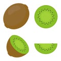 Set of isolated realistic colored whole, half and circle of green juicy kiwi on white background. Realistic fruit collection Royalty Free Stock Photo