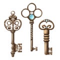 Set with isolated realistic images of vintage keys