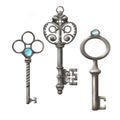 Set with isolated realistic images of vintage keys