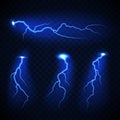 Set of the isolated realistic lightning with transparent.