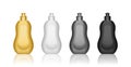 Set of isolated realistic white, black, silver and golden detergent bottle mockups