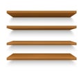 Set of isolated realistic wooden shelves on wall
