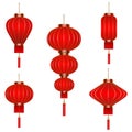 set isolated red chinese lanterns