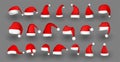 set of isolated red santa claus hats design for christmas holiday vector Royalty Free Stock Photo