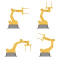 Set of isolated robotic hands. Assembly using robotic arms. Industrial technology and factory.