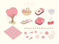 Set of isolated sakura hanami hand drawn picnic elements Royalty Free Stock Photo