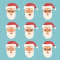 Set of isolated Santa Claus emotions. Happy, sad, wondered and angry Santa avatar faces. Vector illustration