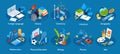 Set of isolated school education compositions with isometric icons belonging to certain discipline and text captions vector Royalty Free Stock Photo