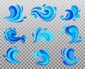 Isolated sea wave or ocean tidal gale, river water icons