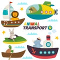 Set of isolated sea transports with animals