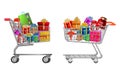 Set of isolated Shopping trolley full of gift box.