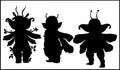 Set isolated silhouette cartoon characters, fairytale forest creatures, cute little bugs plump Royalty Free Stock Photo