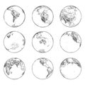 Sketches of continents on planet Earth.World ocean Royalty Free Stock Photo