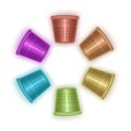 Set of isolated steel thimbles on a white background, multicolored thimbles, Vector eps 10 format