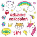 Set of isolated stickers for girl