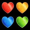 Set of Isolated Stylized Glittering Hearts of Different Colors.