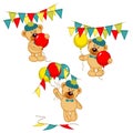 Set of isolated teddy bear with balloons and garlands