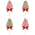 Set of isolated tree shaped christmas lollipops
