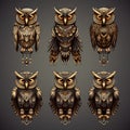 Set of isolated tribal owls
