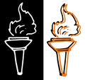 a set of isolated vector elements torch white outline illustration on a black background and orange outline with shadow on a white Royalty Free Stock Photo