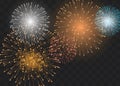 Set of isolated vector fireworks on a transparent background Royalty Free Stock Photo