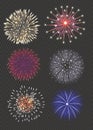 set of isolated vector fireworks on transparent background. Royalty Free Stock Photo