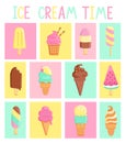 Set of isolated vintage cards with ice creams.