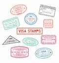 Set of isolated visa passport rubber stamps Royalty Free Stock Photo