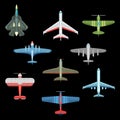 Set of isolated military airplanes or warplanes Royalty Free Stock Photo