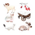 Set of isolated watercolor winter animal illustration on white background Royalty Free Stock Photo