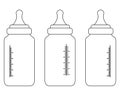 Set of isolated on white bottles for newborn. Black and white baby feeding bottles vector illustration.