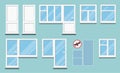 Set of isolated white plastic pvc room windows with handle Royalty Free Stock Photo