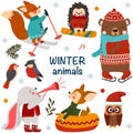 Set of isolated winter animals - vector illustration, eps Royalty Free Stock Photo