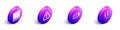 Set Isometric Ampere meter, multimeter, voltmeter, Exclamation mark in triangle, Battery charge level indicator and