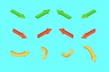 Set of isometric arrows, different colors and shapes