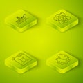 Set Isometric Atom, Canister for gasoline, Oil industrial factory building and Oil platform in the sea icon. Vector