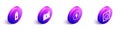 Set Isometric Battery, Car battery, Lightning bolt and Electric light switch icon. Vector Royalty Free Stock Photo